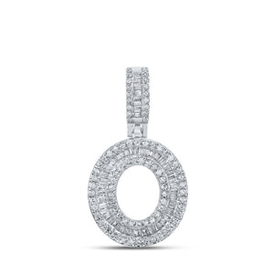 Men's Diamond Charm Pendant | 10kt White Gold Mens Baguette Diamond O Initial Letter Pendant 1/2 Cttw | Splendid Jewellery GND