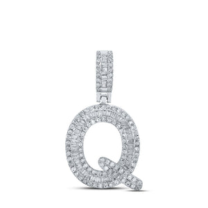 Men's Diamond Charm Pendant | 10kt White Gold Mens Baguette Diamond Q Initial Letter Pendant 1/2 Cttw | Splendid Jewellery GND