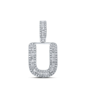 Men's Diamond Charm Pendant | 10kt White Gold Mens Baguette Diamond U Initial Letter Pendant 3/8 Cttw | Splendid Jewellery GND