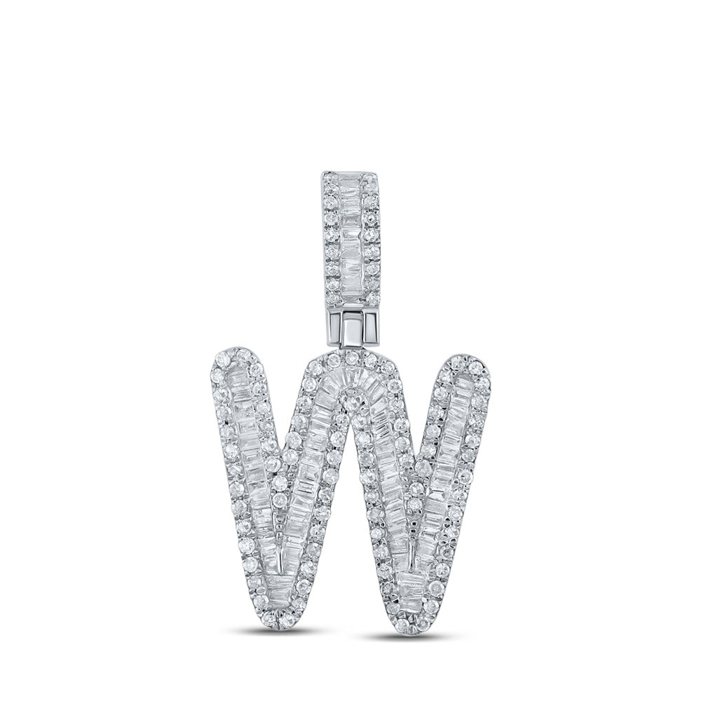 Men's Diamond Charm Pendant | 10kt White Gold Mens Baguette Diamond W Initial Letter Pendant 5/8 Cttw | Splendid Jewellery GND
