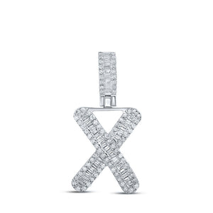 Men's Diamond Charm Pendant | 10kt White Gold Mens Baguette Diamond X Initial Letter Pendant 3/8 Cttw | Splendid Jewellery GND
