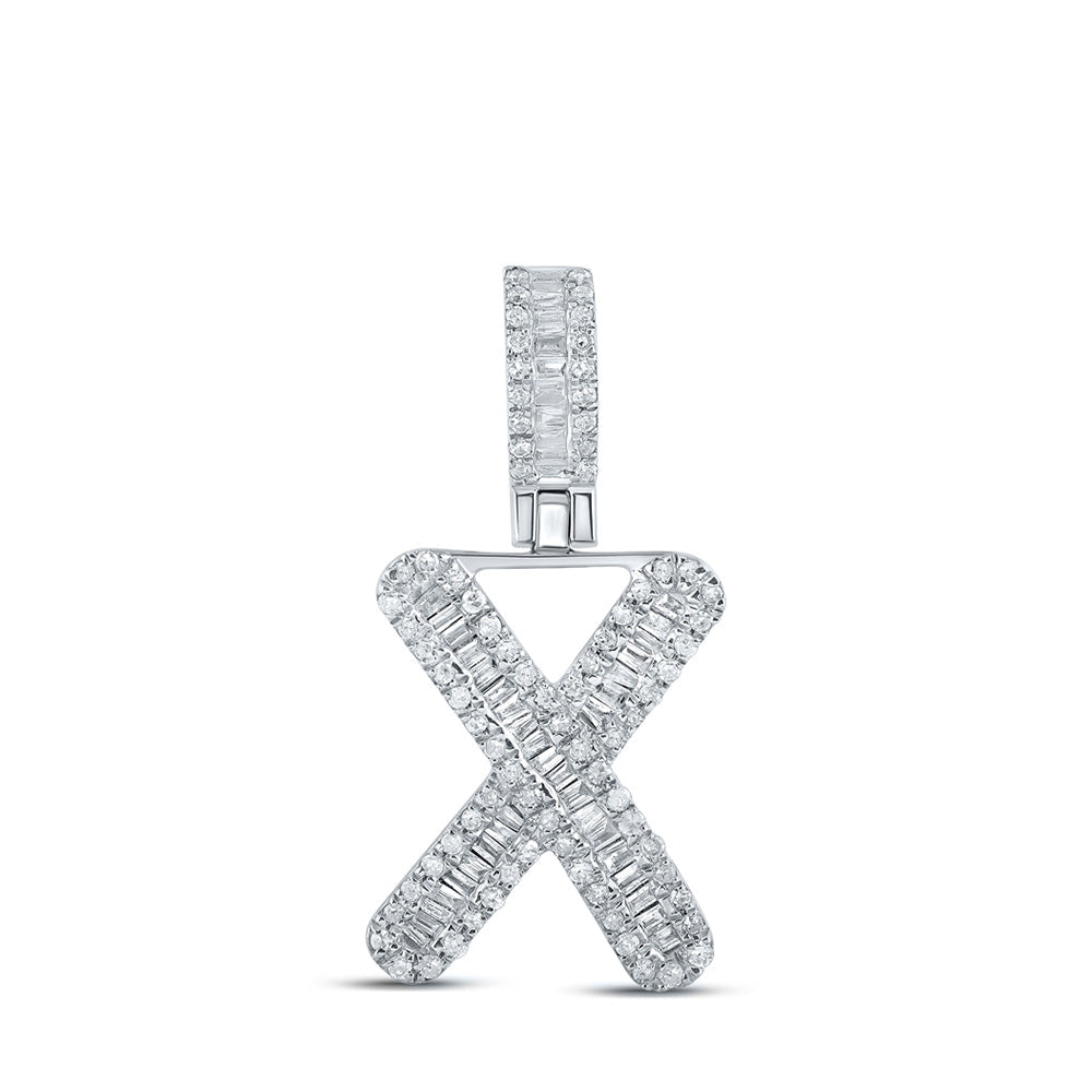 Men's Diamond Charm Pendant | 10kt White Gold Mens Baguette Diamond X Initial Letter Pendant 3/8 Cttw | Splendid Jewellery GND