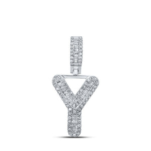 Men's Diamond Charm Pendant | 10kt White Gold Mens Baguette Diamond Y Initial Letter Pendant 1/3 Cttw | Splendid Jewellery GND