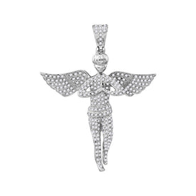 10kt White Gold Mens Round Diamond Angel Charm Pendant - A Heavenly Delight - Alternate view 1 from Splendid Jewellery