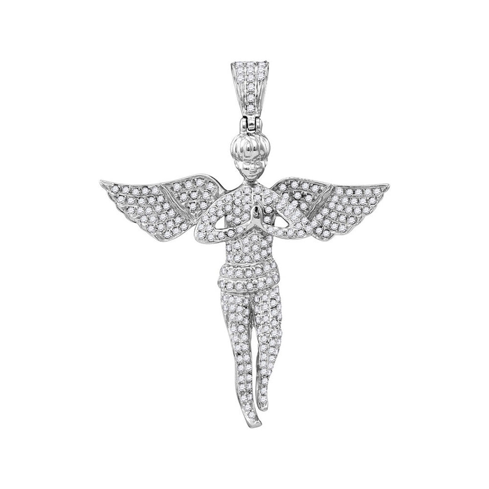 Men's Diamond Charm Pendant | 10kt White Gold Mens Round Diamond Angel Charm Pendant 1 Cttw | Splendid Jewellery GND