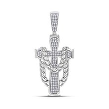 Load image into Gallery viewer, 10kt White Gold Men&#39;s Diamond Cross Charm Pendant - 3/8 Cttw - Splendid Jewellery - Alternate view 1 from Splendid Jewellery