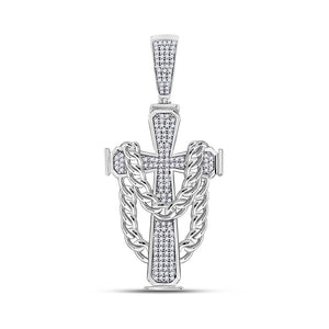 Men's Diamond Charm Pendant | 10kt White Gold Mens Round Diamond Cross Charm Pendant 3/8 Cttw | Splendid Jewellery GND
