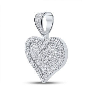 Men's Diamond Charm Pendant | 10kt White Gold Mens Round Diamond Heart Charm Pendant 3/4 Cttw | Splendid Jewellery GND