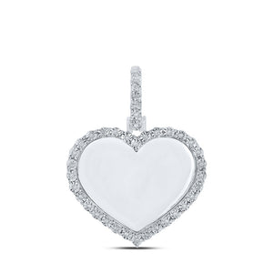 Men's Diamond Charm Pendant | 10kt White Gold Mens Round Diamond Heart Memory Charm Pendant 1/10 Cttw | Splendid Jewellery GND