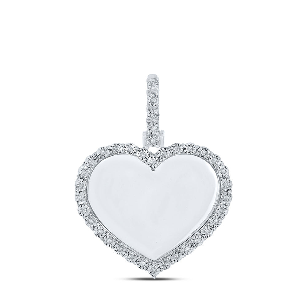 Men's Diamond Charm Pendant | 10kt White Gold Mens Round Diamond Heart Memory Charm Pendant 1/10 Cttw | Splendid Jewellery GND