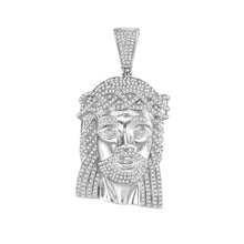 Load image into Gallery viewer, 10kt White Gold Men&#39;s Round Diamond Jesus Face Charm Pendant - Stunning Symbol of Faith and Style  Top View from Splendid Jewellery