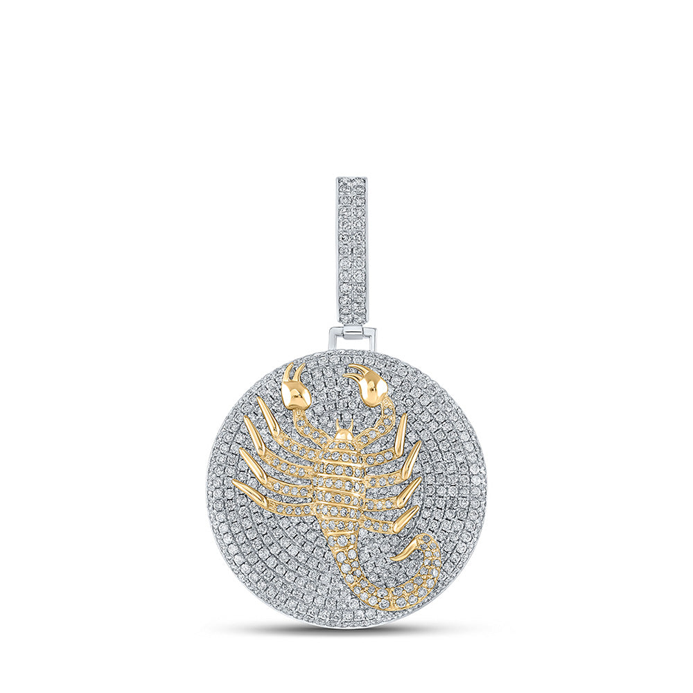 Men's Diamond Charm Pendant | 10kt White Gold Mens Round Diamond Scorpion Circle Charm Pendant 7-1/3 Cttw | Splendid Jewellery GND