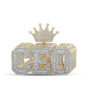 Men's Diamond Charm Pendant | 10kt Yellow Gold Mens Baguette Diamond 3D CEO Crown Charm Pendant 12-3/8 Cttw | Splendid Jewellery GND