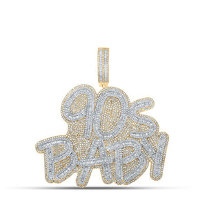 Men's Diamond Charm Pendant | 10kt Yellow Gold Mens Baguette Diamond 90s Baby Charm Pendant 9-1/2 Cttw | Splendid Jewellery GND