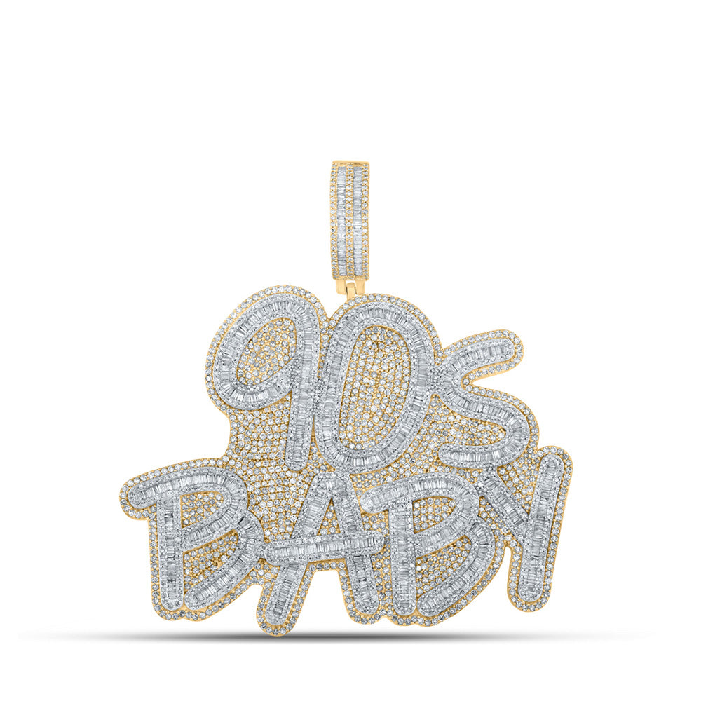Men's Diamond Charm Pendant | 10kt Yellow Gold Mens Baguette Diamond 90s Baby Charm Pendant 9-1/2 Cttw | Splendid Jewellery GND