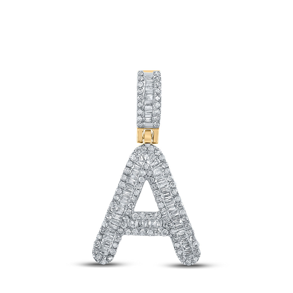 Men's Diamond Charm Pendant | 10kt Yellow Gold Mens Baguette Diamond A Initial Letter Pendant 1/2 Cttw | Splendid Jewellery GND