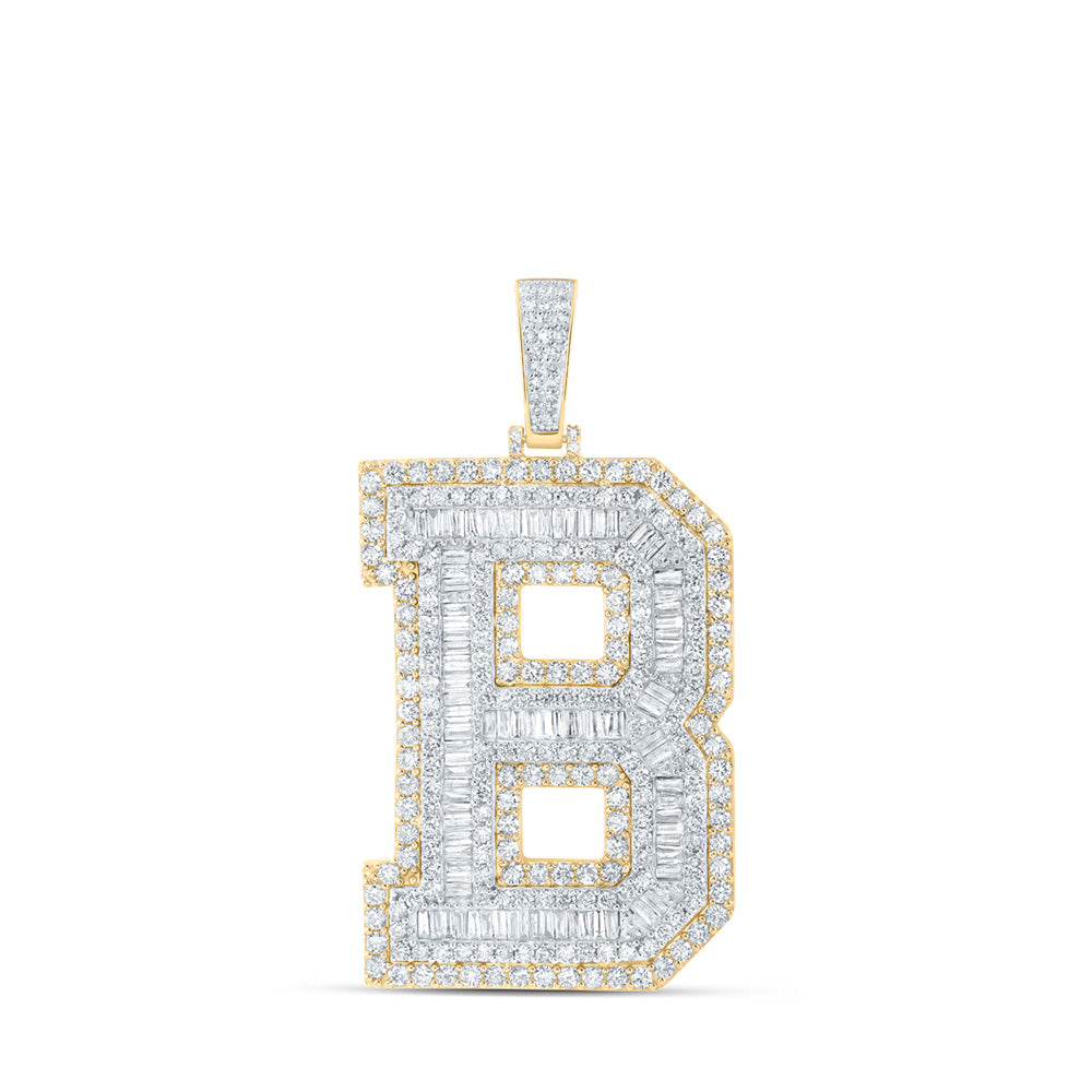 Men's Diamond Charm Pendant | 10kt Yellow Gold Mens Baguette Diamond B Initial Letter Charm Pendant 6-1/3 Cttw | Splendid Jewellery GND