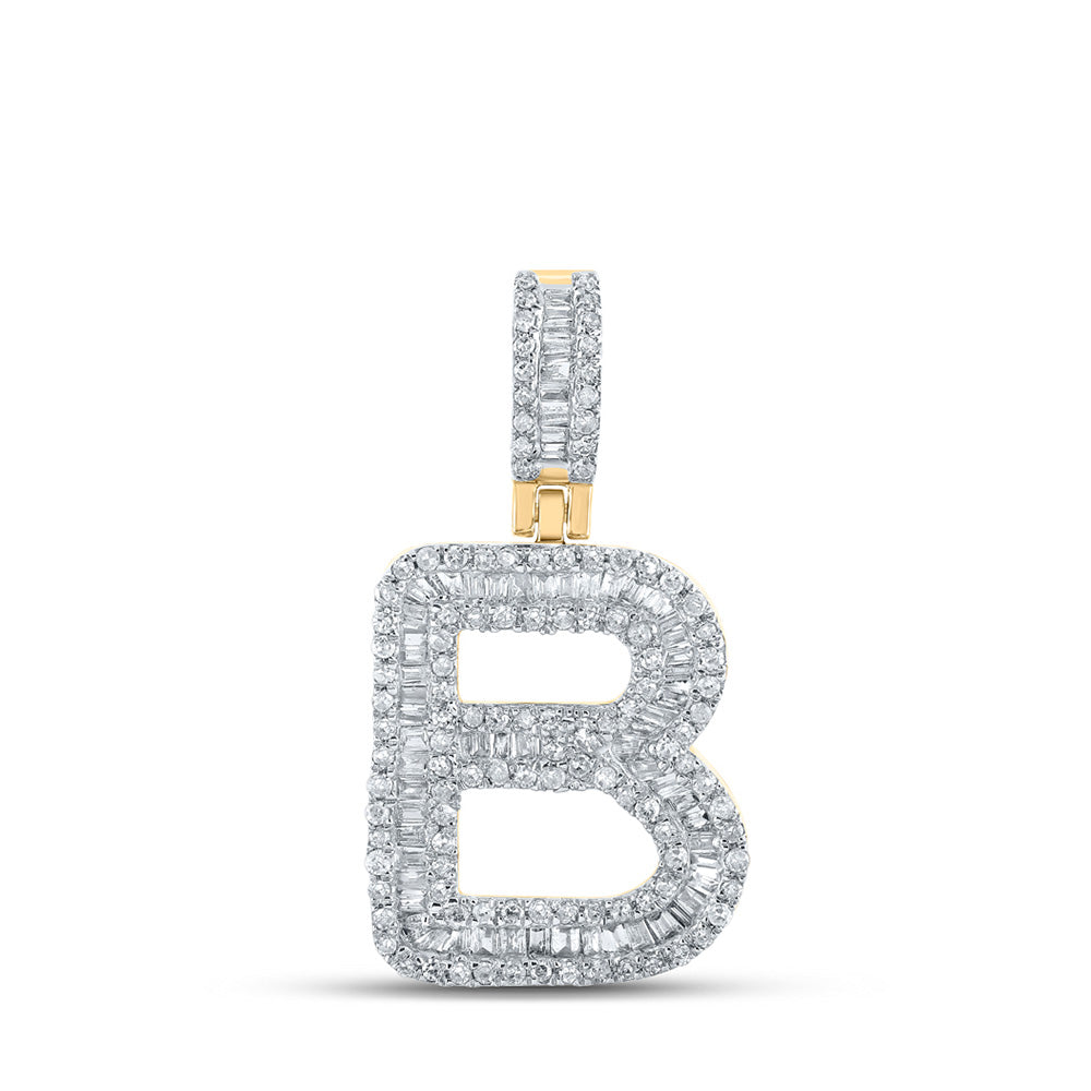 Men's Diamond Charm Pendant | 10kt Yellow Gold Mens Baguette Diamond B Initial Letter Pendant 5/8 Cttw | Splendid Jewellery GND
