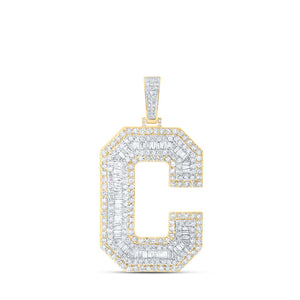 Men's Diamond Charm Pendant | 10kt Yellow Gold Mens Baguette Diamond C Initial Letter Charm Pendant 5-1/2 Cttw | Splendid Jewellery GND