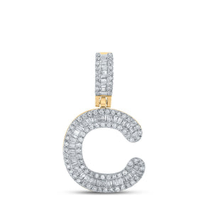 Men's Diamond Charm Pendant | 10kt Yellow Gold Mens Baguette Diamond C Initial Letter Pendant 1/2 Cttw | Splendid Jewellery GND