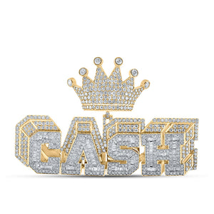 Men's Diamond Charm Pendant | 10kt Yellow Gold Mens Baguette Diamond CASH Crown Charm Pendant 8-1/5 Cttw | Splendid Jewellery GND