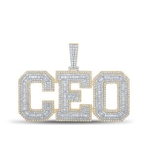 Men's Diamond Charm Pendant | 10kt Yellow Gold Mens Baguette Diamond CEO Charm Pendant 6-3/4 Cttw | Splendid Jewellery GND