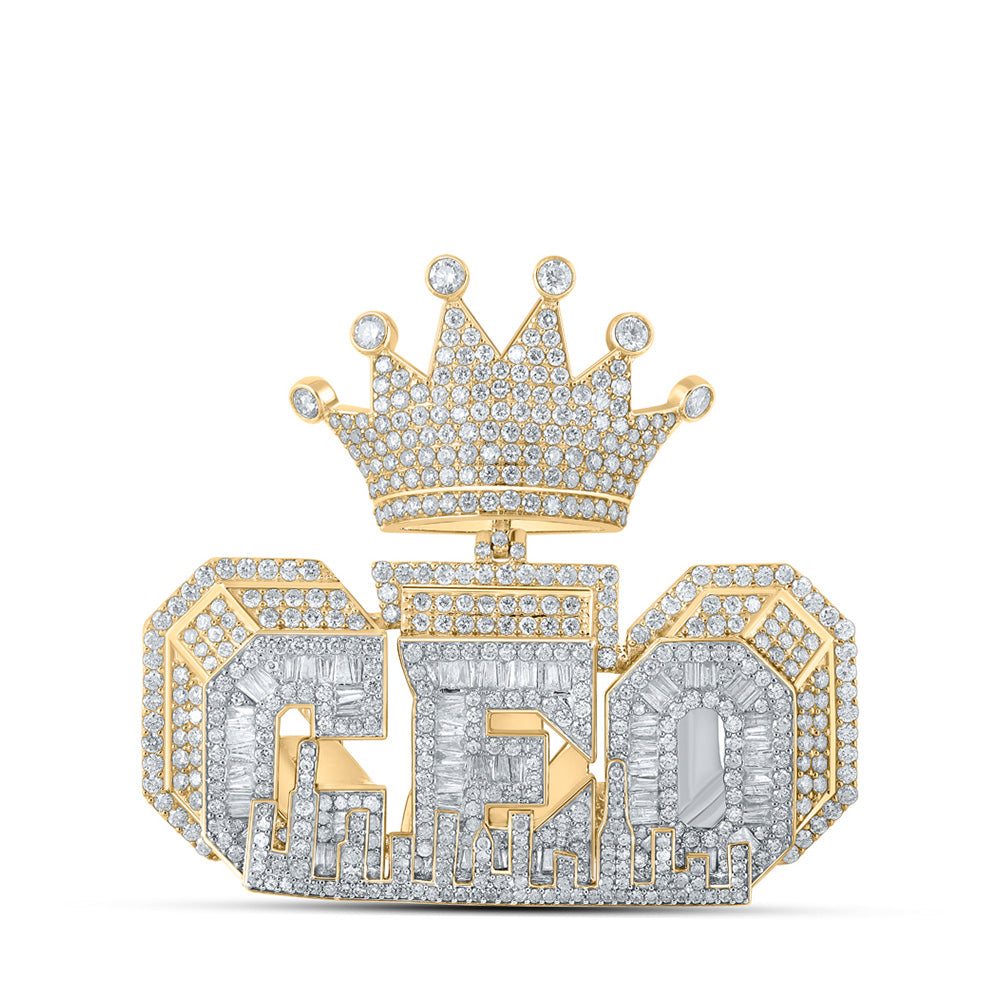 Men's Diamond Charm Pendant | 10kt Yellow Gold Mens Baguette Diamond CEO Crown Charm Pendant 7-5/8 Cttw | Splendid Jewellery GND