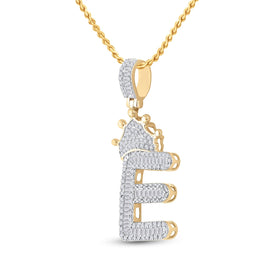 10kt Yellow Gold Men's Baguette Diamond Crown E Letter Charm Pendant - 3/4 Cttw | Splendid Jewellery Side view from the 10Kt Yellow Gold Mens Baguette Diamond Crown E Letter Charm Pendant 3 4 Cttwpin284888 collection by Splendid Jewellery