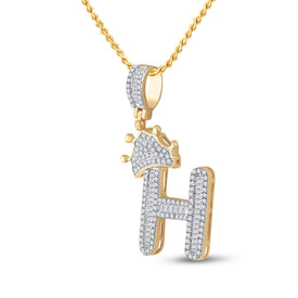 10kt Yellow Gold Men's Baguette Diamond Crown H Letter Charm Pendant - 5/8 Cttw | Splendid Jewellery Side view from the 10Kt Yellow Gold Mens Baguette Diamond Crown H Letter Charm Pendant 5 8 Cttwpin284889 collection by Splendid Jewellery