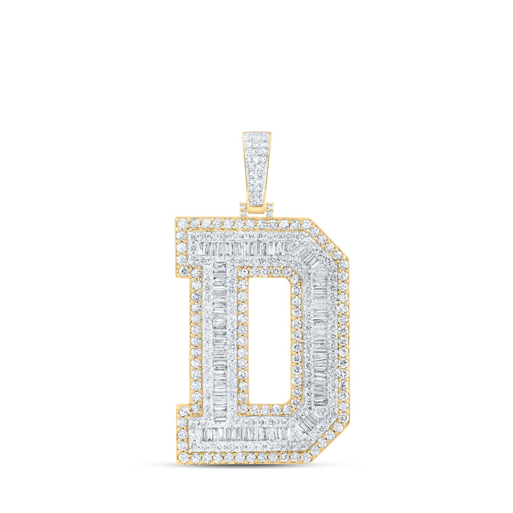 Men's Diamond Charm Pendant | 10kt Yellow Gold Mens Baguette Diamond D Initial Letter Charm Pendant 6 Cttw | Splendid Jewellery GND
