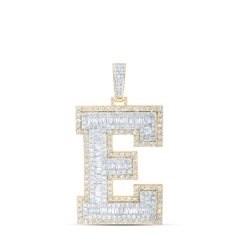 Men's Diamond Charm Pendant | 10kt Yellow Gold Mens Baguette Diamond E Initial Letter Charm Pendant 6-1/3 Cttw | Splendid Jewellery GND