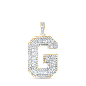 Men's Diamond Charm Pendant | 10kt Yellow Gold Mens Baguette Diamond G Initial Letter Charm Pendant 5-7/8 Cttw | Splendid Jewellery GND
