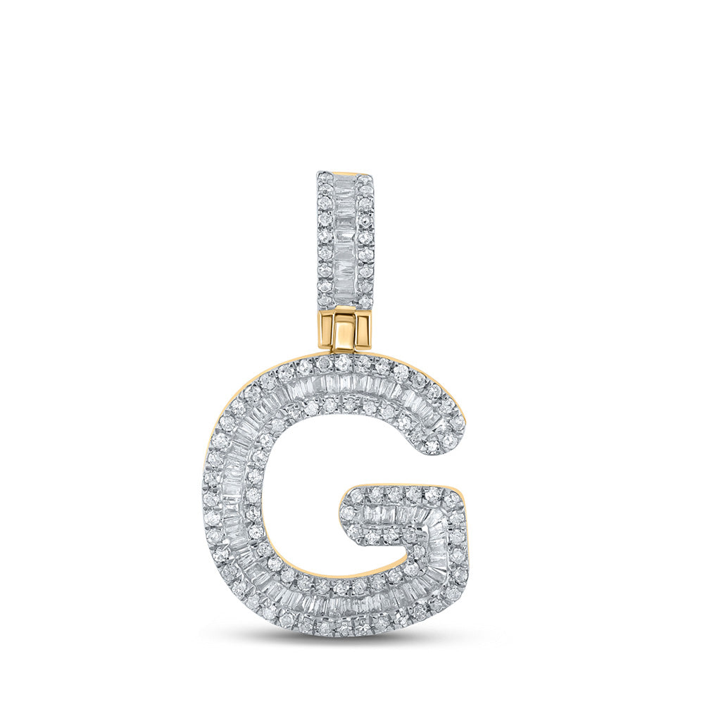 Men's Diamond Charm Pendant | 10kt Yellow Gold Mens Baguette Diamond G Initial Letter Pendant 1/2 Cttw | Splendid Jewellery GND