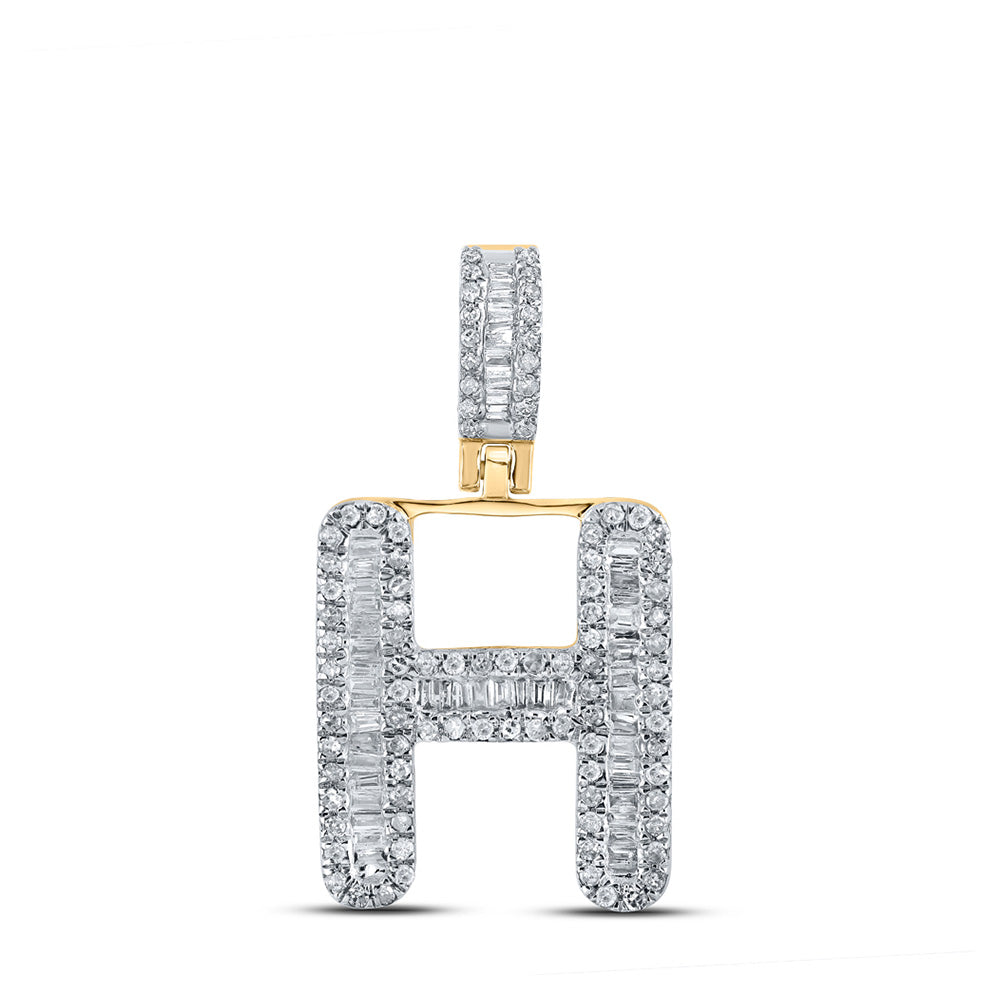 Men's Diamond Charm Pendant | 10kt Yellow Gold Mens Baguette Diamond H Initial Letter Pendant 1/2 Cttw | Splendid Jewellery GND