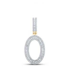 Men's Diamond Charm Pendant | 10kt Yellow Gold Mens Baguette Diamond Initial O Letter Charm Pendant 1 Cttw | Splendid Jewellery GND