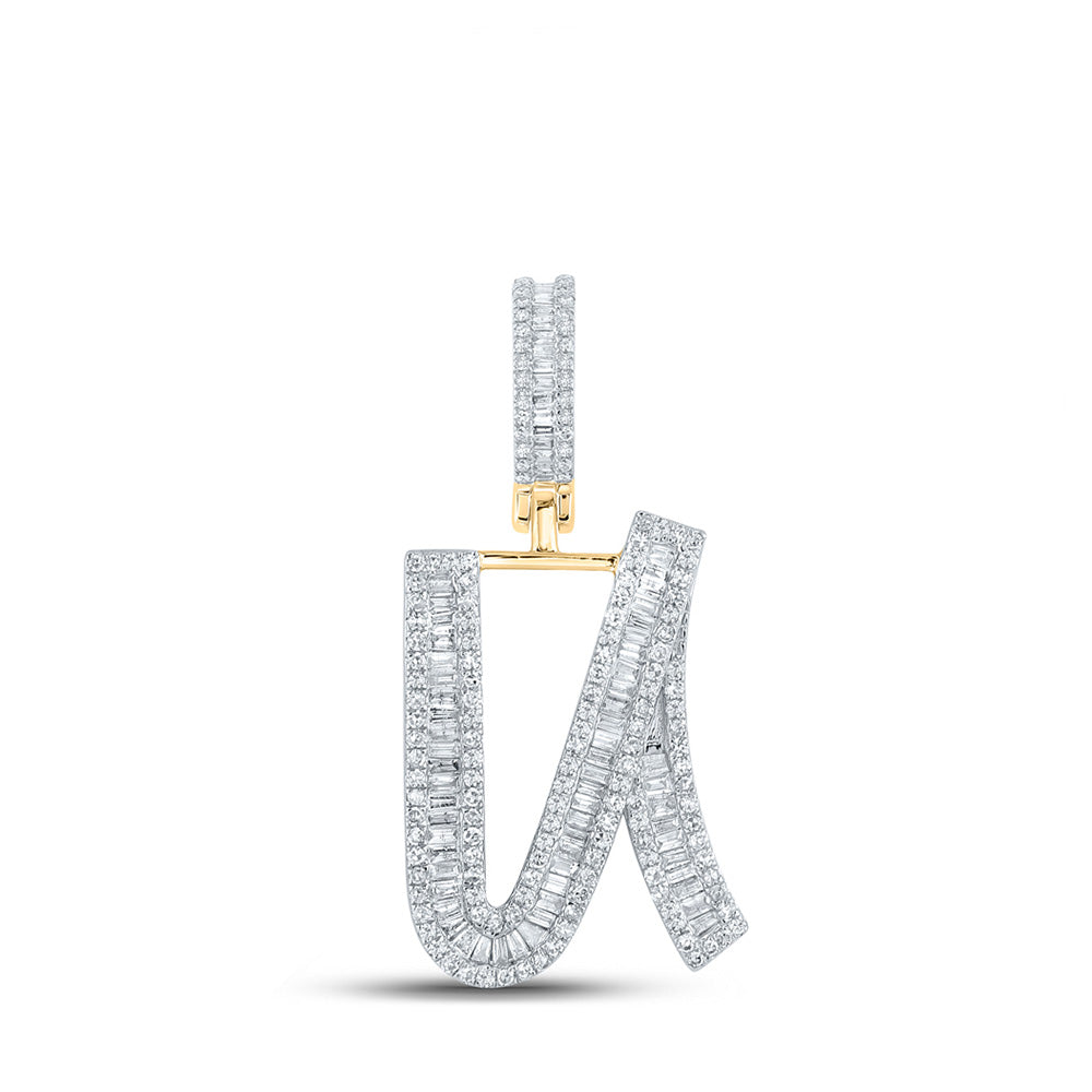 Men's Diamond Charm Pendant | 10kt Yellow Gold Mens Baguette Diamond Initial U Letter Charm Pendant 7/8 Cttw | Splendid Jewellery GND