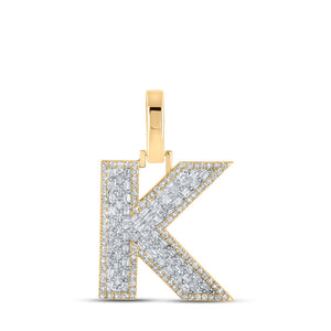 Men's Diamond Charm Pendant | 10kt Yellow Gold Mens Baguette Diamond K Initial Letter Charm Pendant 1/2 Cttw | Splendid Jewellery GND