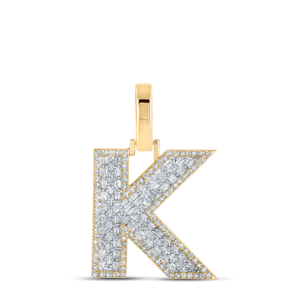 Men's Diamond Charm Pendant | 10kt Yellow Gold Mens Baguette Diamond K Initial Letter Charm Pendant 1/2 Cttw | Splendid Jewellery GND