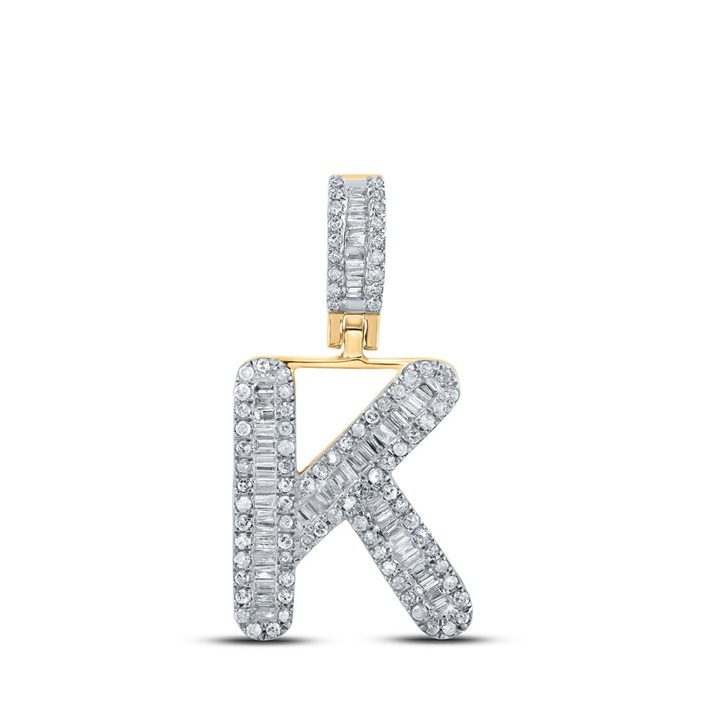 Men's Diamond Charm Pendant | 10kt Yellow Gold Mens Baguette Diamond K Initial Letter Pendant 3/8 Cttw | Splendid Jewellery GND