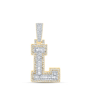 Men's Diamond Charm Pendant | 10kt Yellow Gold Mens Baguette Diamond L Initial Letter Charm Pendant 1/2 Cttw | Splendid Jewellery GND