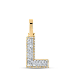 Men's Diamond Charm Pendant | 10kt Yellow Gold Mens Baguette Diamond L Initial Letter Charm Pendant 1/3 Cttw | Splendid Jewellery GND