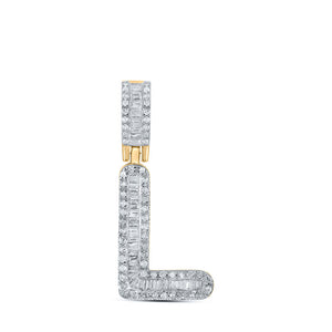 Men's Diamond Charm Pendant | 10kt Yellow Gold Mens Baguette Diamond L Initial Letter Pendant 1/3 Cttw | Splendid Jewellery GND