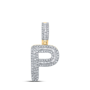 Men's Diamond Charm Pendant | 10kt Yellow Gold Mens Baguette Diamond P Initial Letter Pendant 3/8 Cttw | Splendid Jewellery GND