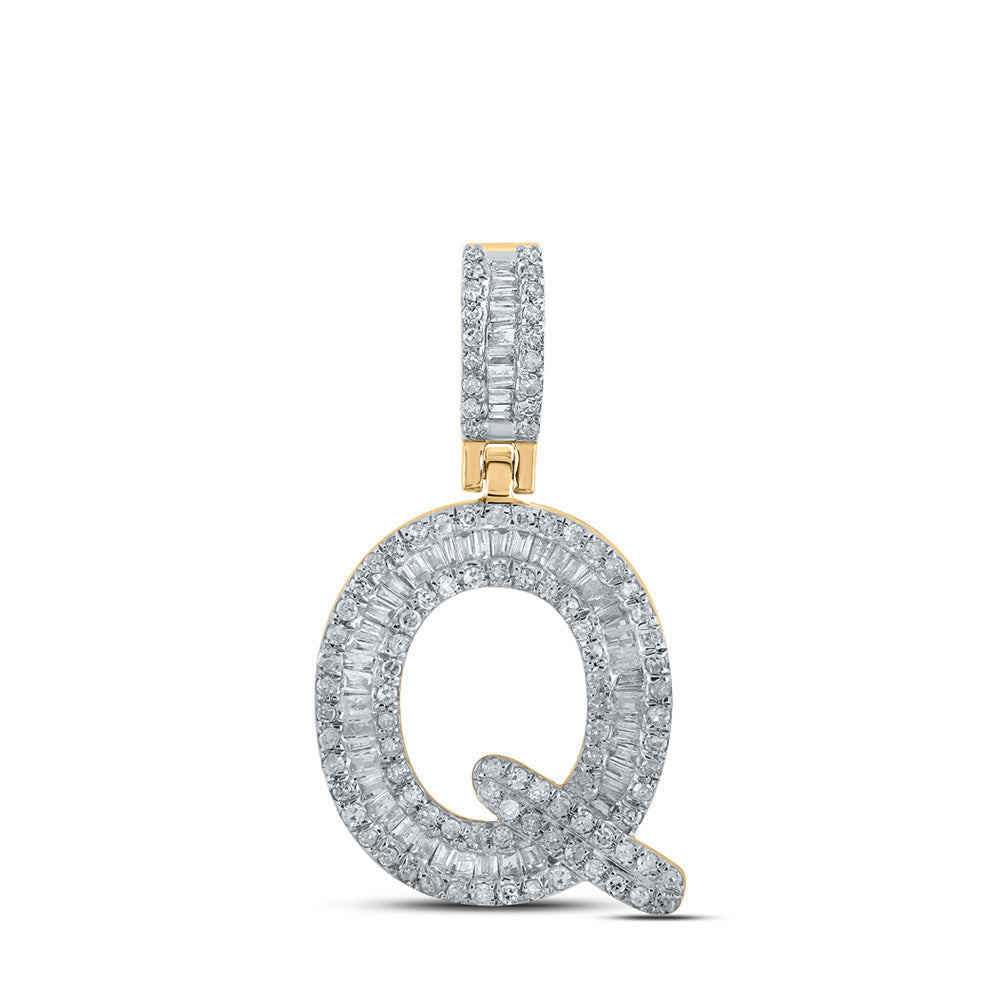 Men's Diamond Charm Pendant | 10kt Yellow Gold Mens Baguette Diamond Q Initial Letter Pendant 1/2 Cttw | Splendid Jewellery GND