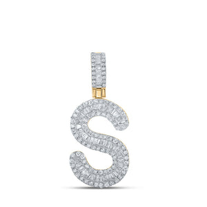 Men's Diamond Charm Pendant | 10kt Yellow Gold Mens Baguette Diamond S Initial Letter Pendant 1/2 Cttw | Splendid Jewellery GND