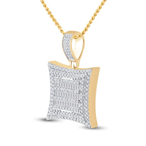 Men's Diamond Charm Pendant | 10kt Yellow Gold Mens Baguette Diamond Square Kite Charm Pendant 1-1/4 Cttw | Splendid Jewellery GND