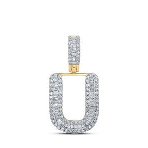 Men's Diamond Charm Pendant | 10kt Yellow Gold Mens Baguette Diamond U Initial Letter Pendant 3/8 Cttw | Splendid Jewellery GND