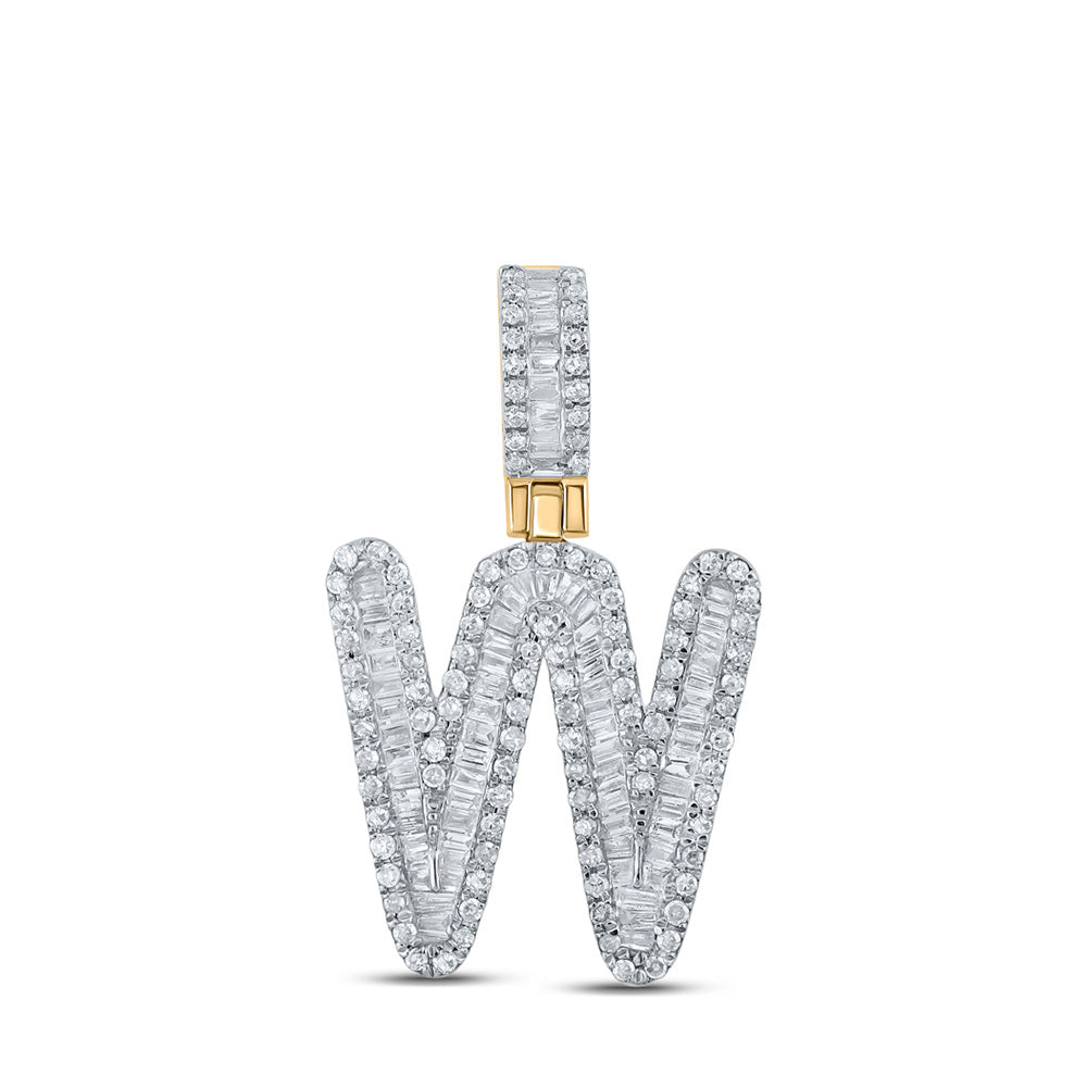 Men's Diamond Charm Pendant | 10kt Yellow Gold Mens Baguette Diamond W Initial Letter Pendant 5/8 Cttw | Splendid Jewellery GND