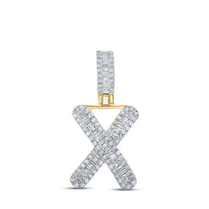 Men's Diamond Charm Pendant | 10kt Yellow Gold Mens Baguette Diamond X Initial Letter Pendant 3/8 Cttw | Splendid Jewellery GND