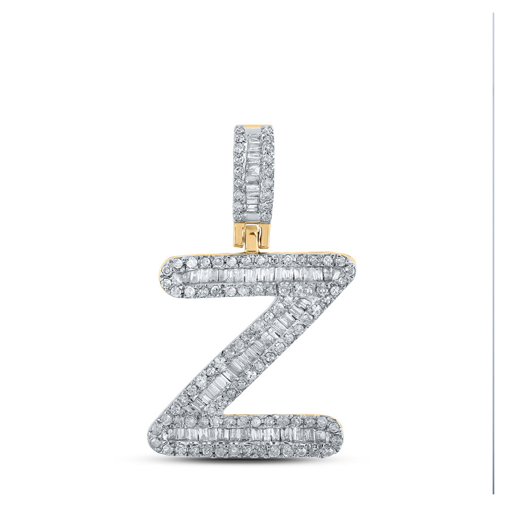 Men's Diamond Charm Pendant | 10kt Yellow Gold Mens Baguette Diamond Z Initial Letter Pendant 1/2 Cttw | Splendid Jewellery GND
